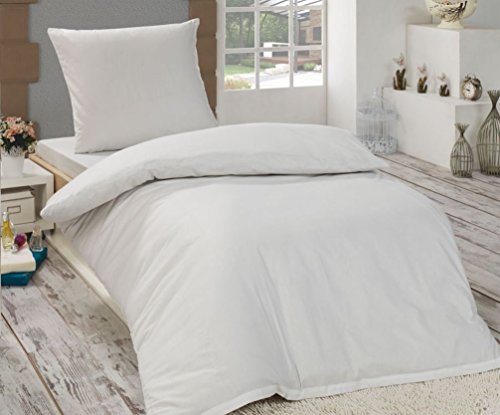 4tlg Baumwoll Bettwäsche Set in Hochwertiger RENFORCE Qualität 2x 135x200cm + 2x 80x8 cm in UNI Einfarbig Weiß NEU mit RV
