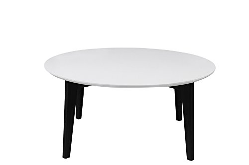 AC Design Furniture 0000049336 Couchtish Ricky, Durchmesser 90, Höhe 42 cm, Tischplatte aus Holz lackiert weiß, Gestell aus Massivholz Birke, schwarz