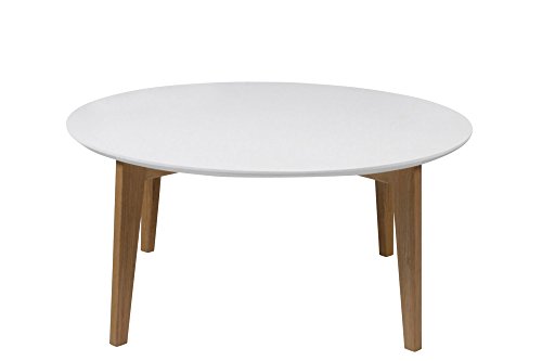 AC Design Furniture 0000049337 Couchtish Ricky, Durchmesser 90, Höhe 42 cm, Tischplatte aus Holz lackiert weiß, Gestell aus Massivholz Eiche, unbehandelt