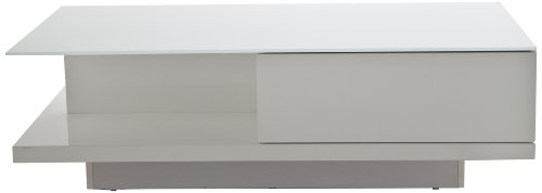 AC Design Furniture 31913 Couchtisch Bjarne, kristallweiße Glasplatte, 1 Schublade, ca. 120 x 36 x 60 cm, weiß hochglanz