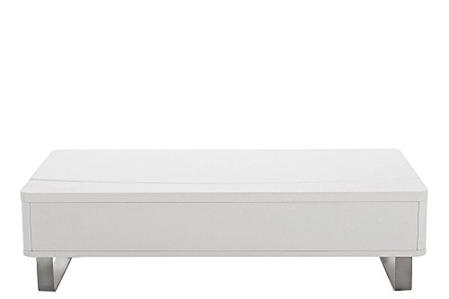 AC Design Furniture 37351 Couchtisch Bent, weiß hochglanz mit Liftfunktion, Gestell Metall alufarbig, ca. 120 x 32 x 60 cm