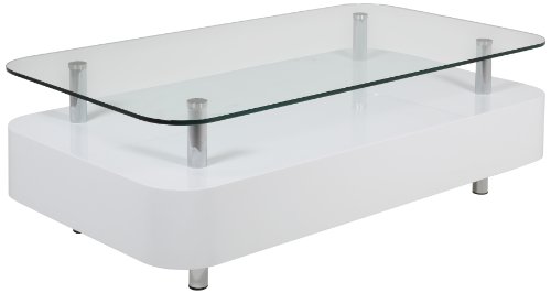 AC Design Furniture 47985 Couchtisch Yall, Klarglasplatte 10 mm, ca. 117 x 40 x 65 cm, weiß hochglanz