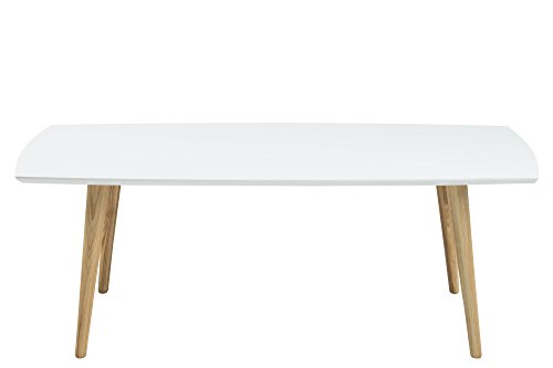 AC Design Furniture Couchtisch aus Holz Tischplatte weiß Hochglanz Beine natur Romin
