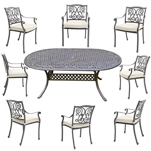 Aluguss Gartenmöbel-Set, Gartenmöbelgarnitur bestehend aus Gartentisch mit Gartenstühlen (Ovaler Tisch 182 x 106 cm + 8 Stühle)