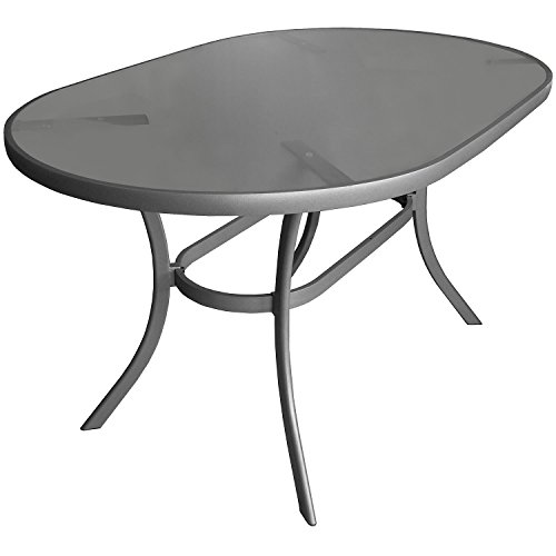 Aluminium Gartentisch Glastisch 140x90cm oval Beistelltisch Terrassentisch