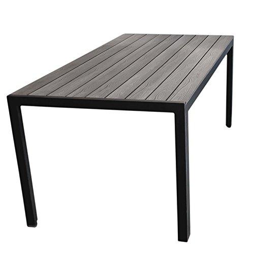 Aluminium Gartentisch mit robuster Polywood Tischplatte, Holzprägung - 150x90cm / Balkonmöbel Terrassenmöbel Gartenmöbel Terrassentisch - Schwarz / Grau