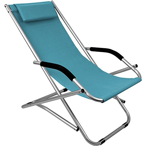Aluminium Liegestuhl inkl. Kopfkissen faltbar und verstellbar Strandstuhl Campingstuhl Gartenstuhl Klappstuhl Strandliege Sonnenliege Relaxliege - Blau