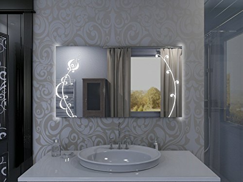Badspiegel mit Beleuchtung Fleurir F131L2V: Design Spiegel für Badezimmer, beleuchtet mit LED-Licht, modern - Kosmetik-Spiegel Toiletten-Spiegel Bad Spiegel Wand-Spiegel