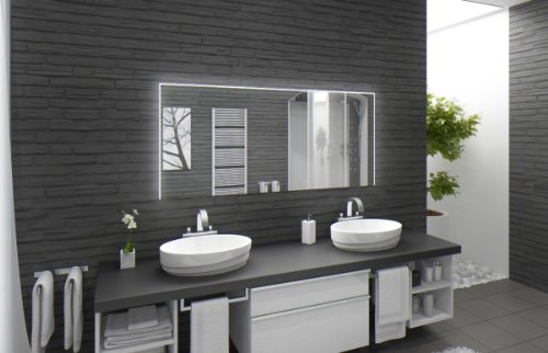 Badspiegel mit Beleuchtung Santa Rosa M220L3: Design Spiegel für Badezimmer, beleuchtet mit LED-Licht, modern, groß, ohne Rahmen, rahmenlos - Kosmetik-Spiegel Toiletten-Spiegel Bad Spiegel Wand-Spiegel mit Beleuchtung