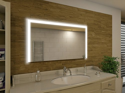 Badspiegel mit Beleuchtung Seattle M91L3: Design Spiegel für Badezimmer, beleuchtet mit LED-Licht, modern, groß, ohne Rahmen, rahmenlos - Kosmetik-Spiegel Toiletten-Spiegel Bad Spiegel Wand-Spiegel mit Beleuchtung