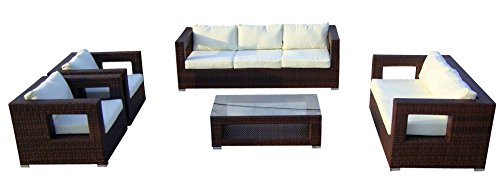Baidani Gartenmöbel-Sets 10c00003.00002 Designer Lounge-Garnitur Seaside, 3-er-Sofa, 2-er-Sofa, 2 Sessel, Sitzauflagen, 1 Couch-Tisch mit Glasplatte, braun