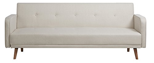 CLP Klapp-Sofa / Schlafsofa EBBA, Stoffbezug, ca. 200 x 80 cm, stilvolle Zierknöpfe, dicke Polsterung, Couch mit Liegefunktion, FARBWAHL weiß