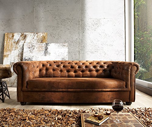 Couch Chesterfield Braun 200x90 cm Antik Optik abgesteppt 3-Sitzer