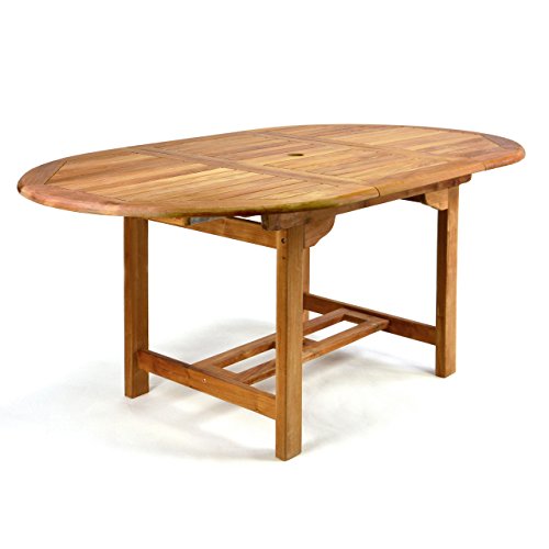 DIVERO GL05520 Ovaler ausziehbarer Gartentisch Esstisch Balkontisch Holz Teak Tisch für Terrasse Balkon Wintergarten witterungsbeständig behandelt massiv 120 / 170 cm natur