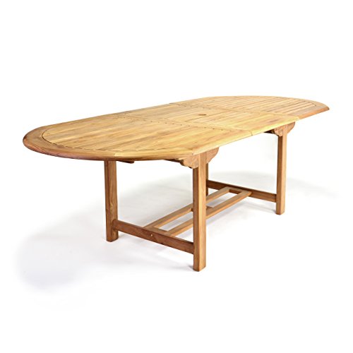 DIVERO GL05525 Großer ovaler ausziehbarer Gartentisch Esstisch Balkontisch Holz Teak Tisch für Terrasse Balkon Wintergarten witterungsbeständig behandelt massiv 170 / 230 cm natur