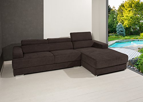 Designer Ecksofa Komfort Polsterecke braun Couch mit verstellbaren Kopfstützen