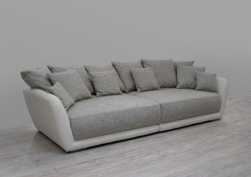 Dreams4Home Big Sofa 'Chios', Wohnlandschaft XXL Couch Garnitur Polstersofa beige / weiß