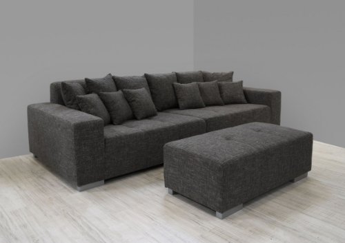 Dreams4Home Big Sofa Liona Wohnlandschaft Polstergarnitur Couch Polstersofa opt. mit Hocker grau, Hocker:ohne Hocker