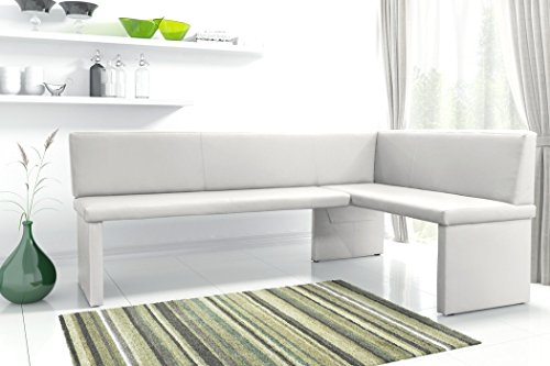 Eckbank Otis 200x140x89 cm weiß Kunstleder kurzer Schenkel rechts Polsterbank Sitzbank Esszimmer Küche