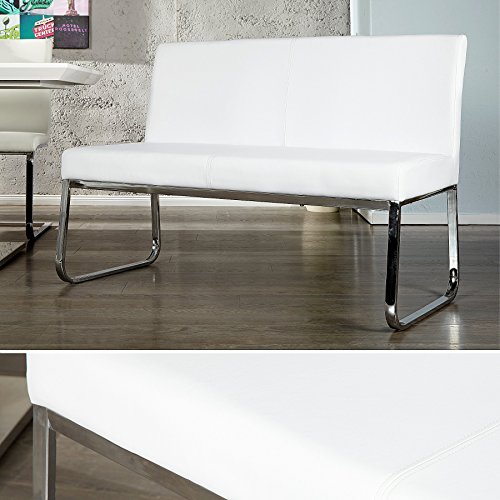 Elegante Design Sitzbank HAMPTON mit Rückenlehne weiss 120 cm