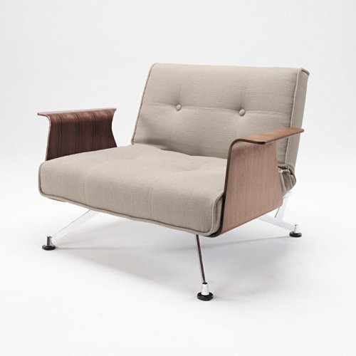Innovation Clubber 03 Sessel, grau Stoff Armlehnen walnuß Liegefläche 114x90cm
