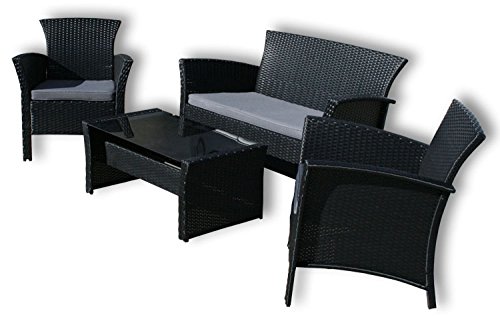 KMH®, 4 Teilige Gartensitzgruppe "Remy" (2 Gartensessel, 1 Zweisitzer und ein Tisch mit Glasplatte) (#106001)