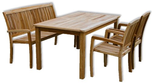 KMH®, Gartensitzgruppe "Victoria" mit 150 cm langem Tisch für 5 Personen (ECHT TEAK) (#102131)