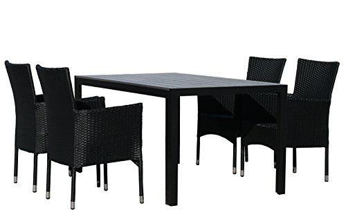 KMH®, Gartensitzgruppe aus Polyrattan (1 Tisch (150 cm) und 4 Gartensessel) (#106202)
