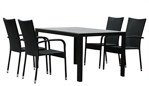 KMH®, Gartensitzgruppe aus Polyrattan (1 Tisch (150 cm) und 4 Gartenstühle) (#106201)