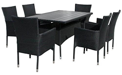 KMH®, Gartensitzgruppe aus Polyrattan (1 Tisch (150 cm) und 6 Gartensessel) (#106049)