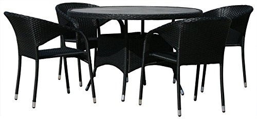 KMH®, Gartensitzgruppe aus Polyrattan (1 runder Tisch und 4 Gartenstühle) (#106088)