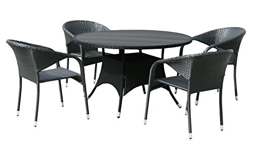 KMH®, Gartensitzgruppe aus Polyrattan (1 runder Tisch und 4 Gartenstühle) (#106089)