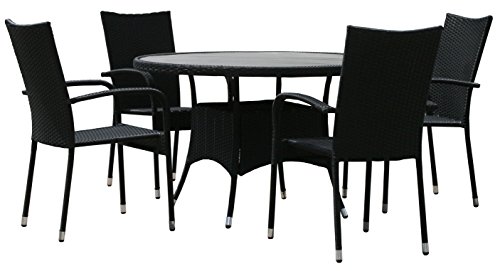 KMH®, Gartensitzgruppe aus Polyrattan (1 runder Tisch und 4 Gartenstühle) (#106241)