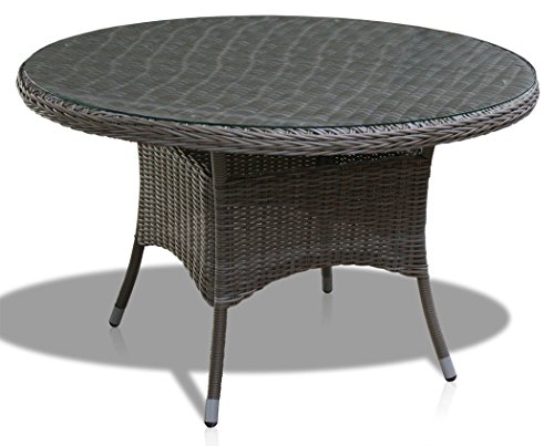 KMH®, Gartentisch mit gläserner Tischplatte aus Polyrattan im Natur-Look (Ø 120cm) (#106096)