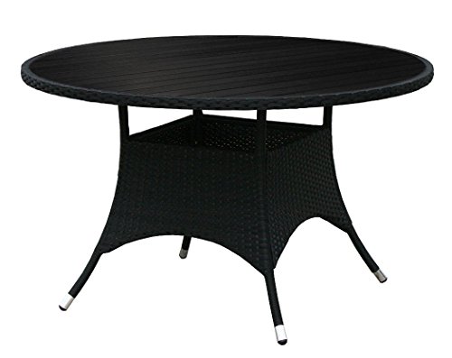 KMH®, Gartentisch mit scharzem Polyrattan und schwarzer Tischplatte (Ø 120cm) (#106011)