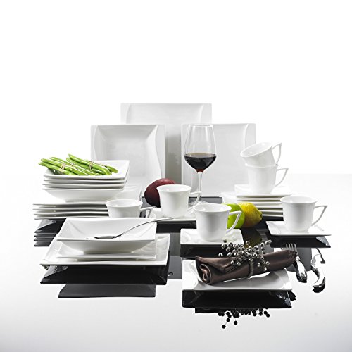 Malacasa, Serie Carina, 30-teilig Geschirrset Kombiservice aus Weißen Porzellan im Klassischen Design mit je 6 Kaffeetassen, 6 Untertassen, 6 Dessertteller, 6 Tiefteller und 6 Flachteller