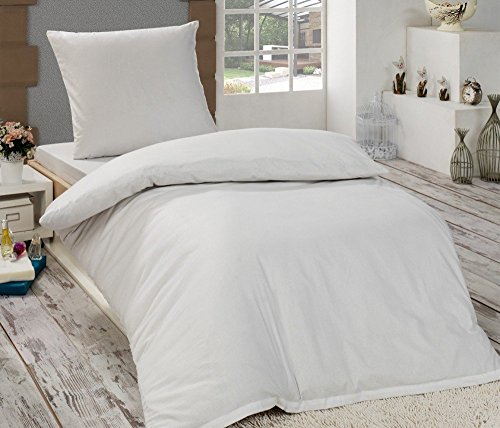 Renforcé 'EXKLUSIV' Baumwolle Bettwäsche 135 cm x 200 cm Uni Einfarbig , Farbe:Weiß