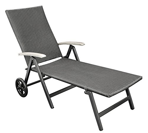 Rollenliege Polyrattan Geflecht schwarz, Aluminiumgestell dunkelgrau, Armlehnen Eukalyptus grau gekalkt Rollenliege Polyrattan Geflecht schwarz, Aluminiumgestell dunkelgrau, Armlehnen Eukalyptus grau gekalkt