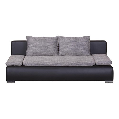 Schlafcouch Schlafsofa 2-Sitzer VINCENT, schwarz/grau, mit Bettkasten und Kissen