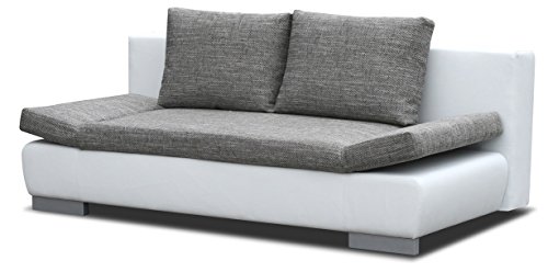 Sofa Leandro in grau / weiß mit Bettfunktion und Staukasten - Abmessungen: 203 x 95 cm (B x T)