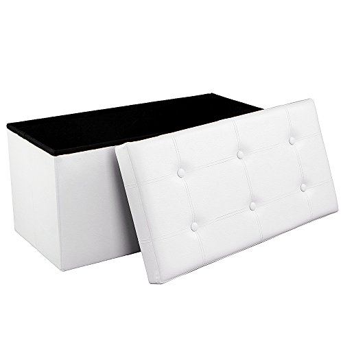 Songmics Sitzhocker Sitzbank mit Stauraum faltbar 2-Sitzer belastbar bis 300 kg kunstleder weiß 76 x 38 x 38 cm LSF106