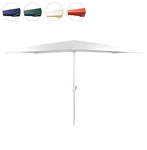 Sonnenschirm eckig mit Kurbel 2x3m Marktschirm Rechteckschirm Sonnenschutz (Weiß), Polyester 180 g/m², Gewicht ca. 5 kg