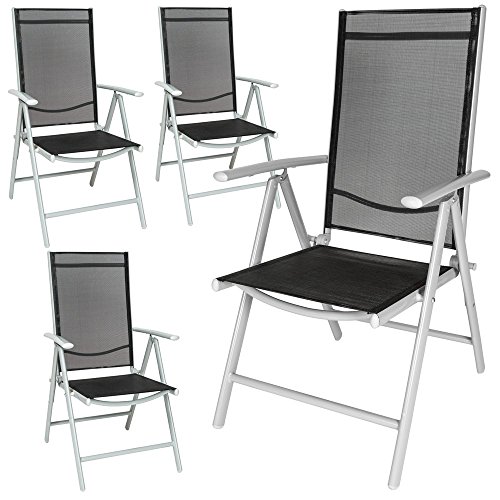 TecTake Aluminium Klappstuhl Gartenstuhl Set verstellbar mit Armlehnen - diverse Farben und Mengen - (Silber | 4er Set | Nr. 401632)