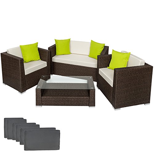 TecTake Hochwertige Alu Luxus Lounge Set Poly-Rattan Sitzgruppe antik braun mit 2 Bezugsets und 4 extra Kissen inkl. Edelstahlschrauben