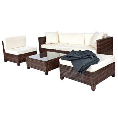 TecTake® Hochwertige Aluminium Luxus Lounge mit 2 Bezugssets Rattanlounge Set Poly-Rattan Sitzgruppe Sofa Rattanmöbel Gartenmöbel braun