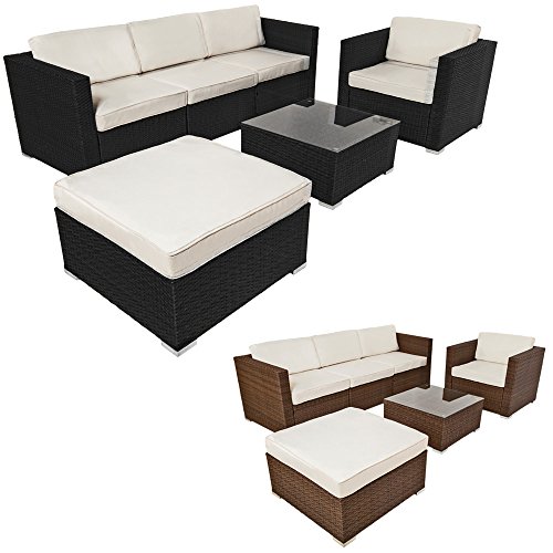 TecTake Hochwertige Luxus Lounge Poly-Rattan Sitzgruppe Sofa Rattanmöbel Gartenmöbel -diverse Farben- (Schwarz | Nr. 401175)