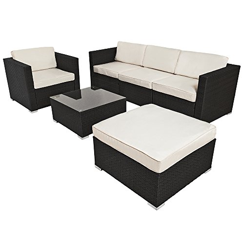 TecTake® Hochwertige Luxus Lounge Poly-Rattan Sitzgruppe Sofa Rattanmöbel Gartenmöbel schwarz