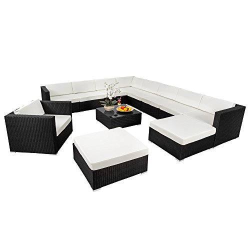 TecTake Hochwertige XXL Aluminium Poly-Rattan Lounge Sitzgruppe Set inkl. Klemmen schwarz