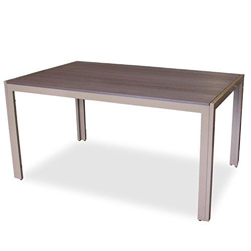 Wohaga®­ Aluminium Esstisch Gartentisch mit Polywood / Non Wood Tischplatte 150x90xH74 Champagnerfarben Gartenmöbel Terrassenmöbel