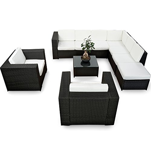 XINRO XXXL Polyrattan 25tlg. Lounge Set günstig + 2x (1er) Lounge Sessel - Gartenmöbel Lounge Möbel Sitzgruppe Garnitur - In/Outdoor - mit Kissen - handgeflochten - schwarz